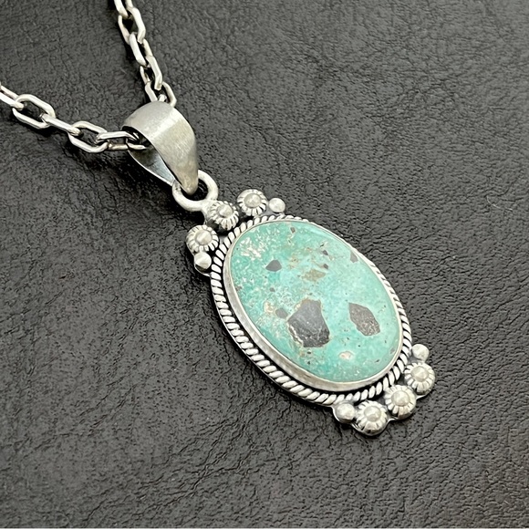 NEW Artisan made sterling silver Royston turquoise pendant - Picture 5 of 9